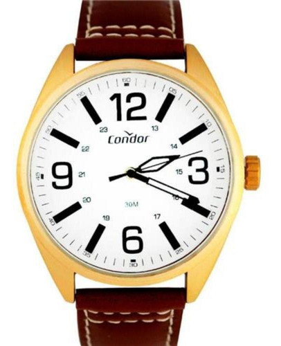 Relógio Masculino Condor Dourado Pulseira De Couro Marrom