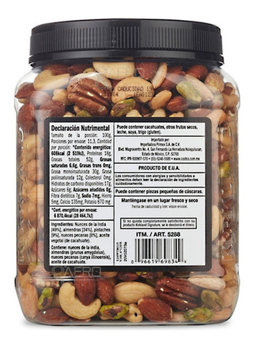Kirkland Signature Nueces Mixtas Sin Sal Con 1.13 Kg