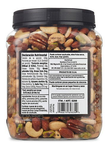 Nueces Mixtas Sin Sal Kirkland Signature Frasco Con 1.13 Kg