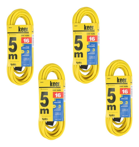 4 Pzas Extensión Keer Uso Rudo 5 Mts 2 Conductores 7amp