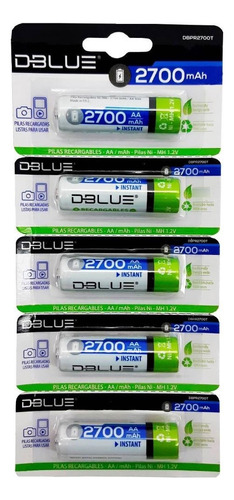 Pack 5 Pilas Recargables Aa Dblue 2700mha