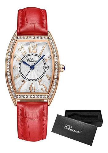 Reloj Con Calendario De Piel Con Diamantes Chenxi Cx-319