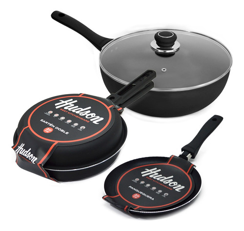 Set Hudson Panquequera +  Wok + Sartén Doble Antiadherente