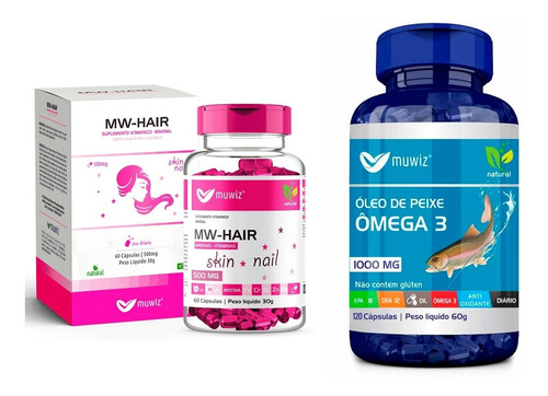 Mw Hair Muwiz 60 Caps + Ômega 3 Óleo De Peixe Muwiz 120 Caps