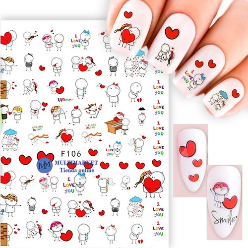 Stickers Autoadhesivos Para Uñas - Corazones - Nail Art