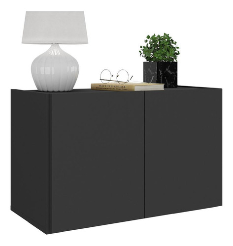 Mesa De Cabeceira 2 Portas Multimóveis Mp4130 Acabamento Finish foil Cor Preto