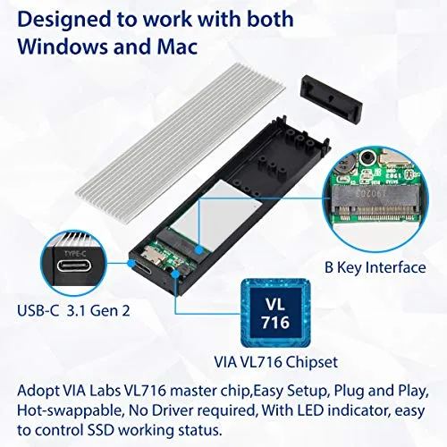 Carcasa Externa Usb C De Aluminio Ssd M.2 Sata Llave B,...