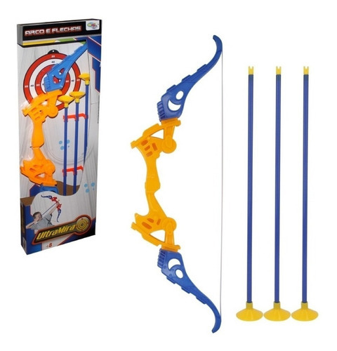 Brinquedo Arco E Flecha 3 Ventosas + Alvo Ultra Mira 60cm Cor Azul