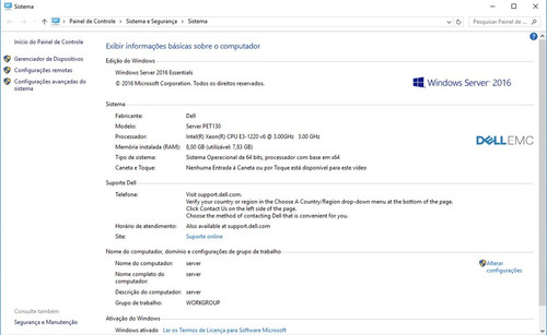 Servidor Dell Poweredge T130 8gb, Hd De 4tb + Windows Server