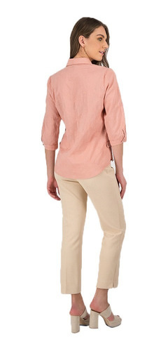 Blusa Tipo Camisa Lisa Rosa Para Mujer Moda Para Dama C