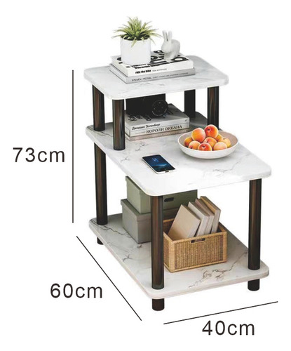 Mesa Auxiliar Madera Con 3 Estantes Mesa Lateral Multiusos