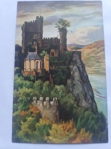 Alemania Antigua Postal Pintura Castillo Burg Rheinstein Art