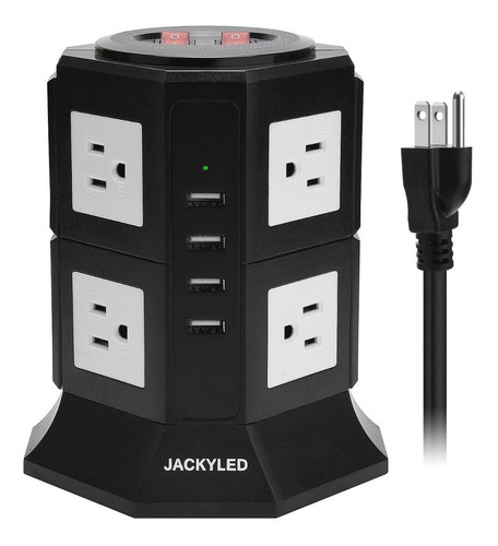 Regleta Cargador Hub Multipuertos 4 Usb Y 8 Enchufes 3000w