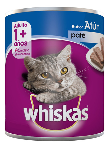 Alimento Whiskas 1+ Whiskas Gatos s para gato adulto todos los tamaños sabor paté de atún en lata de 350g