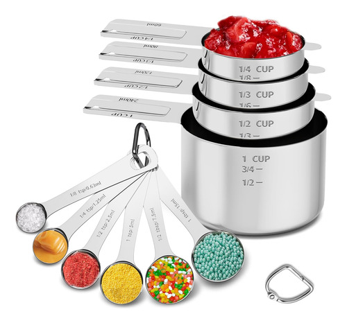 Tazas Y Cucharas Medidoras De Acero Inoxidable, 10 Piezas