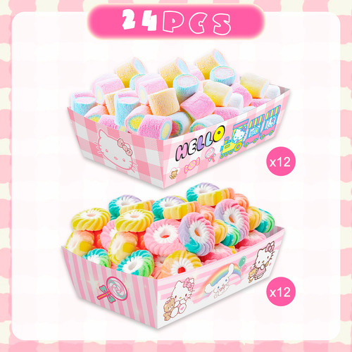 24pcs Rosa Charolas Desechables Plato Fiestas De Hello Kitty