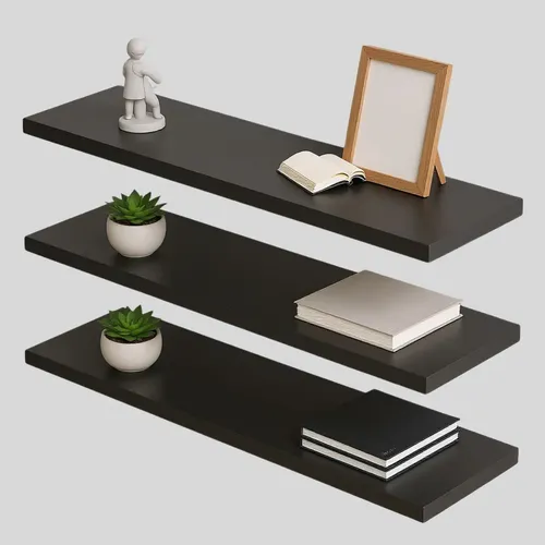 Prateleira MDF preta 60x14cm 15mm Kit 03un Suporte Invisível