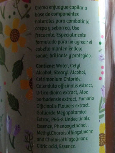 Imagen 3 de 3 de Crema Enjuague P/ Caspa Seborrea Y Caída Sin Parabenos Vegan