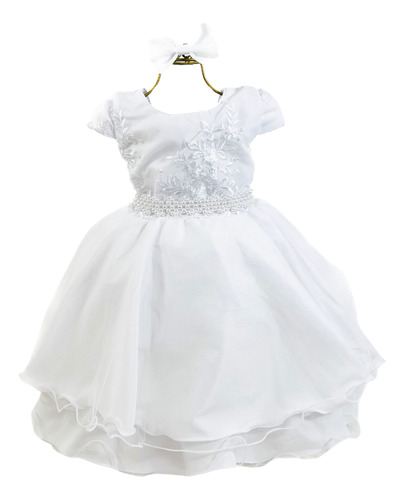 Vestido Infantil, Renda Luxo Branco, Saia De Tule.