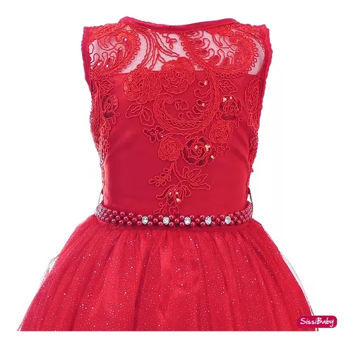 Vestido infantil Vermelho Daminha de Casamento Princesa - Vermelho