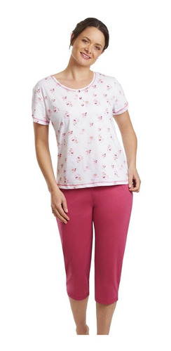 Beckil Cod 1749 Pijama Algodón Capri, Polera Estampado