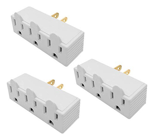 3 Outlet Polarized Grounded Power Tap Plug Adapter - 15...