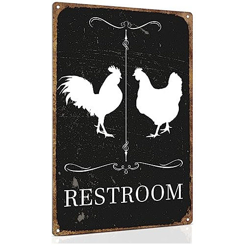 Señal Unisex De Toilette Decorativo Gallo Y Gallina Ba...