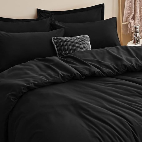Imagen 3 de 6 de Set Duvet 4 Pzas Negro Líneas Microfibra King