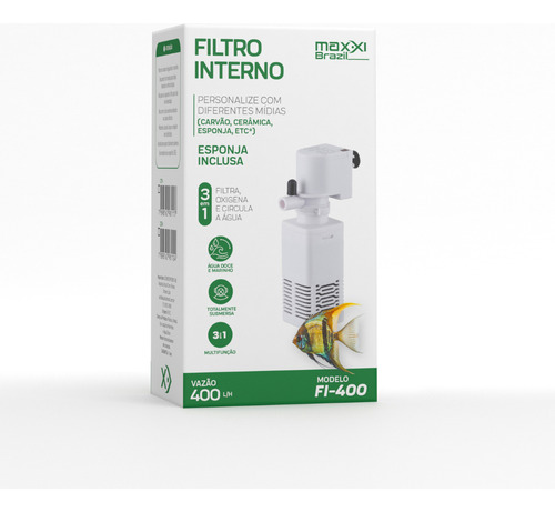 Filtro Interno 3 Em1 P Aquário 400l/h 4w Fi-400 Maxxi