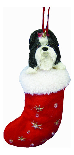 Shih Tzu Calcetin De Navidad Ornamento Con  Santa 's Little 