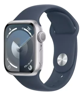 Apple Watch Series 9 GPS + Celular • Caja de aluminio color plata de 45 mm • Correa deportiva azul tormenta - S/M - Distribuidor autorizado