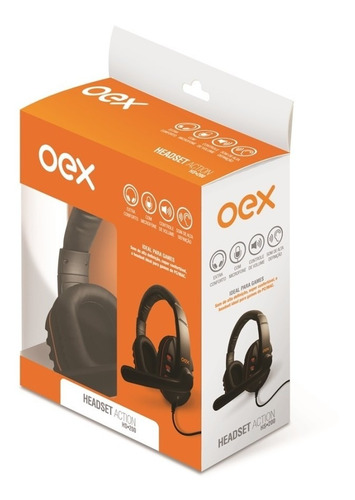 Headset Oex Action Preto Com Laranja Hs-200
