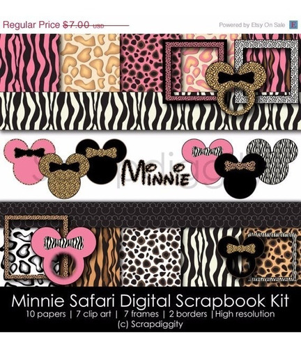 Kit Imprimible Pack Fondos Minnie Animal Print Clipart