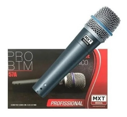 Microfone Dinâmico De Metal Btm 57-a Profissional Preto 3m