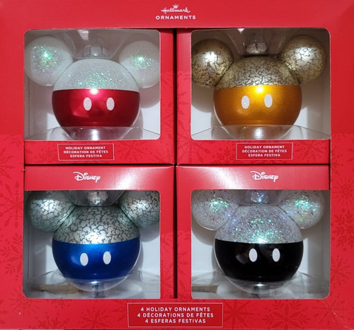 Esferas Navideñas De Cristal Mickey Mouse 4 Piezas Hallmark