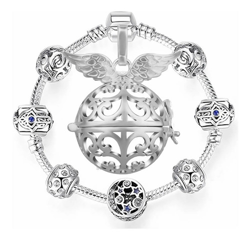 Set M7 Colgante Llamador De Ángel + Pulsera Bañada Plata