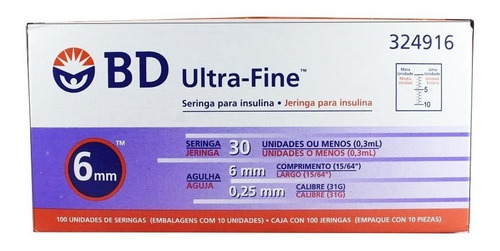 Jeringa Para Insulina 0.3ml 31g X 6mm Bd X 100und