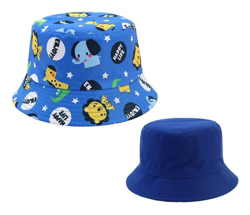 Gorro Bucket Sombrero De Sol Playero Viaje Niños Reversible