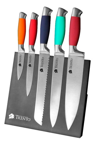 Set 5 Cuchillos Multicolor Trento Con Base Magnética Cocina 
