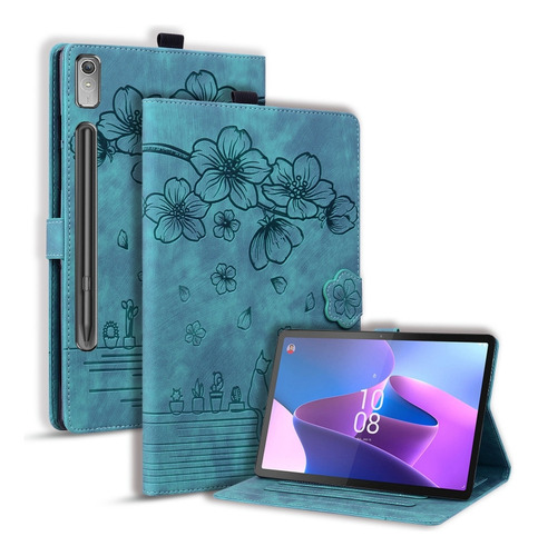 Funda De Piel De Gato Verde Para Lenovo Tab P12 12.7