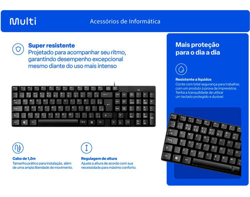 Teclado Compacto Com Fio Multi Usb Resistente Água Abnt2