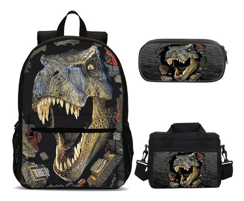 3pcs Dinosaurio Mochila Con Caja De Almuerzo Shcool Bolsa Bo