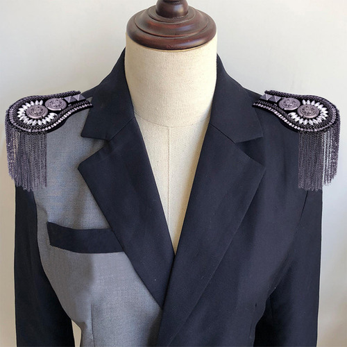 1 Par De Charreteras, Cadena Con Borlas, Negro Plata
