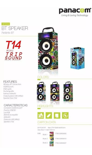 Parlante Portatil Bluetooth Panacom T14 Sd Aux Radio Fm