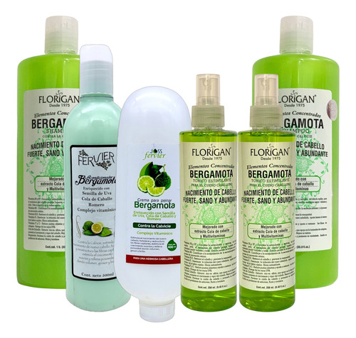 2 Shampoo Bergamota 1lt + 2 Tónicos + Crema + Acondicionador