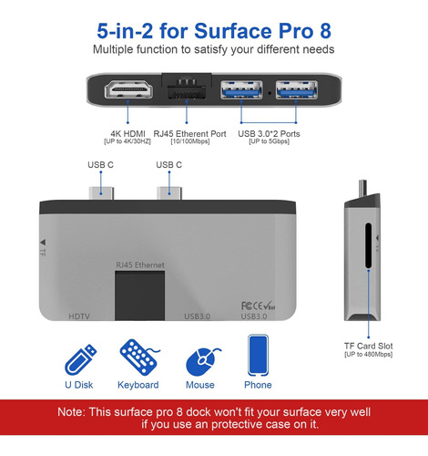 Surface Pro Estacion Acoplamiento 8 Concentrador Hdmi 4k