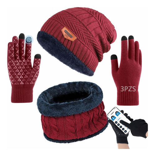 3en1 Gorro Bufanda Guantes Tejidos Unisex Invierno Para Frío