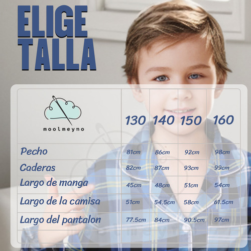Pijama De Niño Azul Con Cuadros De Manga Larga