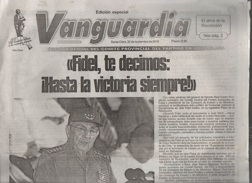 Diario Vanguardia Santa Clara Cuba 30 N Muerte Fidel Castro