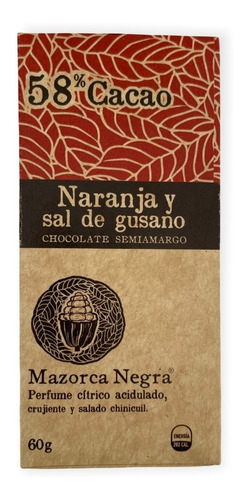 Chocolate Semiamargo Naranja Sal De Gusano 60g Mazorca Negra